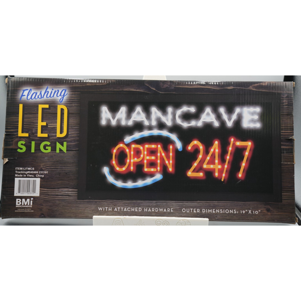 Man Cave Open 24/7 LED Lighted‎ Sign 18.5" x 9.5"
